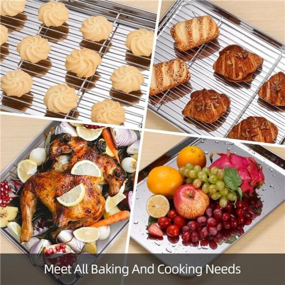 Baking Sheet with Cooling Rack Set of 6, 3 Premium Stainless Steel Cookie - Picture 5 of 7